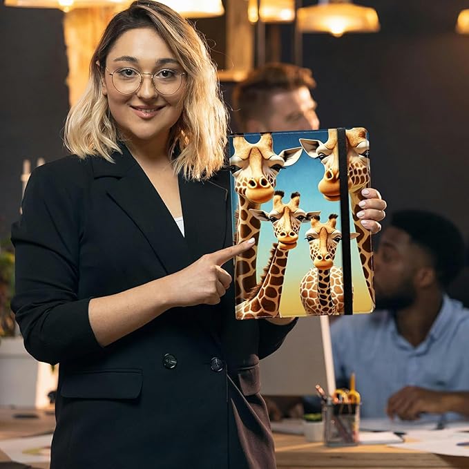 Padfolio Folder with Clipboard,Portfolios Organizer Clipboards with Storage Clipboard Writing Pad PU Leather Conference Document Organizer with Business Card Holder,Giraffe