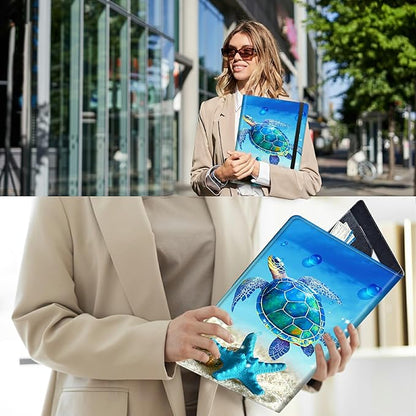 PU Leather Padfolio Folder Clipboard Portfolios Organizer Conference Document Organizer with Business Card Holder Storage Clipboard Writing Pad,Blue Turtle