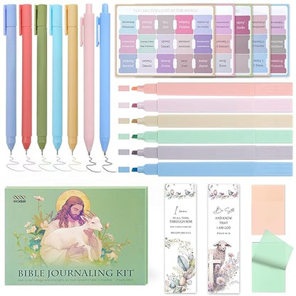 XKDOUS Bible Study Supplies Journaling Kit for Women, Bible Study Kit, 12 Pastel Bible Highlighters and Pens No Bleed, 75 Laminated Bible Tabs, 2 Bible Bookmarks and More
