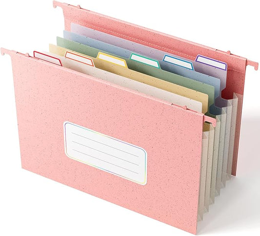 Wheat Straw Expanding Hanging File Folders,1.2" Accordion Pockets File Organizer, Large Capacity,Letter Size for Filing Cabinet,100% BPA Free, Return to Nature, Healthy Living-Strawberry Pink