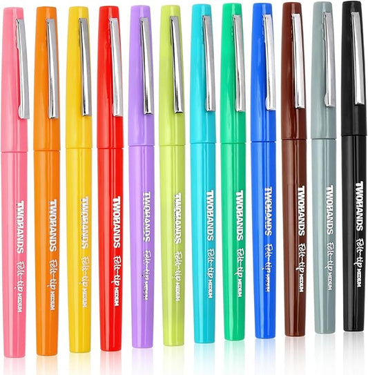 TWOHANDS Felt Tip Pens Fine Point, Assorted Colors Fineliners, Medium Point 0.7 Millimeter Markers for Coloring, Journaling, Note Taking, 22004