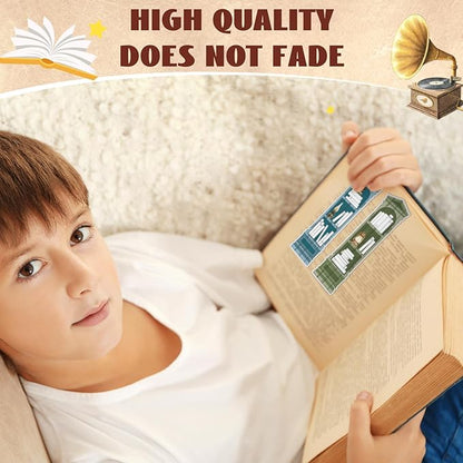 150 Pcs Book Tracker Bookmarks Bulk 6.3 x 1.97 Inch Bookshelf Design Bookmarks Paper Book Tracking Bookmark Double Sided Reading Page Markers for Book Lovers Students School (Vintage)