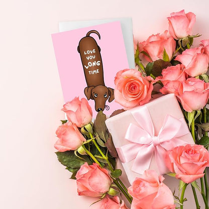 ALY LOU Anniversary Card for Her Him/Girlfriend Wife/Husband Boyfriend, Friendship Thank You Birthday Kawaii Greeting Card (Love you long time - dog)