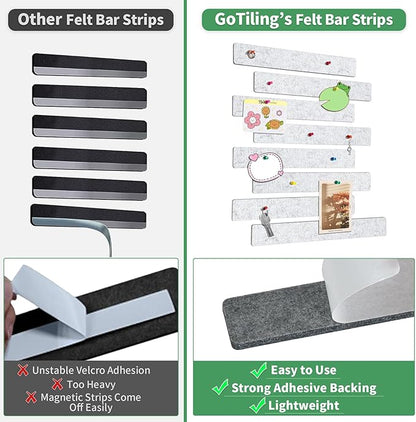 Cork Board for Walls - 8 Pack Felt Pin Board Bar Strips - Self-Adhesive Lightweight Bulletin Board - Cork Board for Office with 40 Push Pins No Damage for Wall