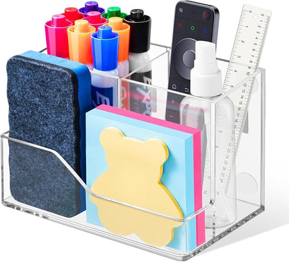 Simetufy Clear Magnetic Dry Erase Marker Holder for Refrigerator, Partition Non-slip Acrylic Whiteboard Marker Holder with Large Slots for Magnetic Board, or Metal Surfaces for Fridge, Lockers, Washer