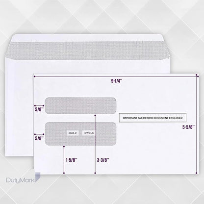 W2 Envelopes, Designed for Printed W2 2 Up Laser Tax Forms, For QuickBooks Desktop and Other Tax Software, 5 5/8’’ x 9’’, 25 Form Envelopes Gum Seal, NOT for QB Online W2s.