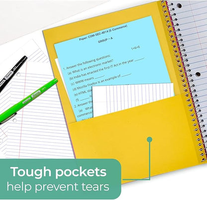 5 Subject Spiral Notebook, 3 Pack, Wide Ruled, Water Resistant Cover, Thick 300 Pages/Book (150 Sheets), 8 x 10-1/2, 3 Hole Punched, Colored Dividers, Assorted Colors, Bulk School & Office