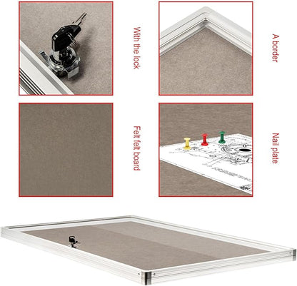 BIBOC Enclosed Felt Bulletin Board 36x24 inch Lockable Cork Noticeboard Display Cases Tamperproof Notice Poster Memo Board with Class 1 Aluminum Frame (Felt, 24×36 inches)