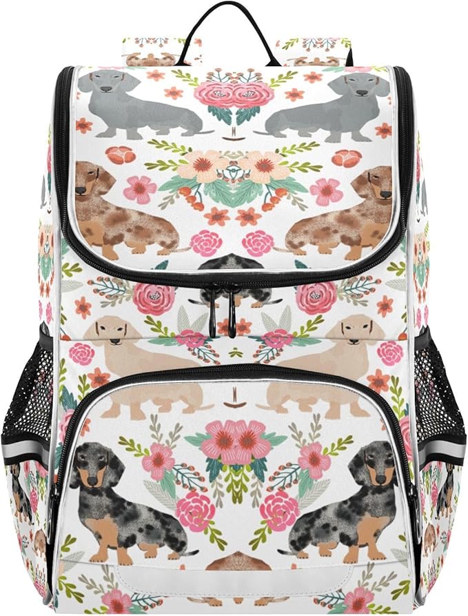 Dachshunds Dog Backpack with Reflective Strip for Kids Boys Girls Elementary School Bag Removable Chest Strap