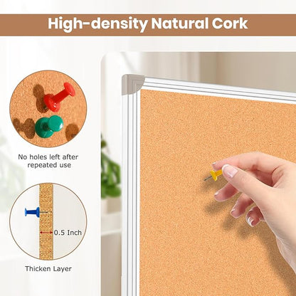 DOLLAR BOSS Foldable Cork Board, 60 x 36 Inch Corkboard, Extra Large Bulletin Board, Portable Double sided Aluminum Frame Wall Mounted Pin Board for Office School Supplies Dorm Decor with 20 Push Pins