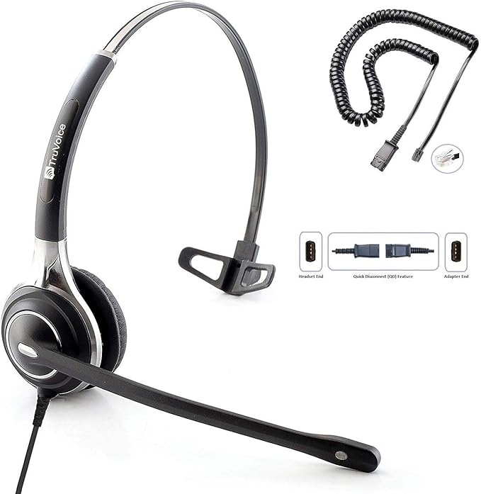 TruVoice HD-700 Premium Office/Call Center Headset with Noise Canceling Microphone - Compatible with Mitel, Nortel, Avaya, Poly, Polycom, Shoretel, Aastra, Digium, ESI and Fanvil Phones