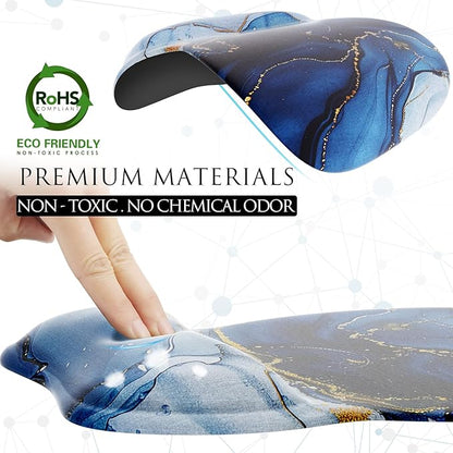 MROCO Ergonomic Mouse Pad with Gel Wrist Rest, Comfortable Mousepad with Smooth Wrist Support Surface and Non-Slip PU Base for Pain Relief, Computer, Laptop, Office & Home, 9.4 x 8.1 in, Blue Marble