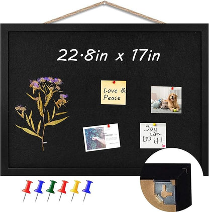 Black Cork Board Black Bulletin Board Pin Display Board for Wall Corkboard Black Pushpin Board Vision Board Picture Photo Felt Board for Memos, Photos, Home, Kitchen, Office, 22.8"x17"