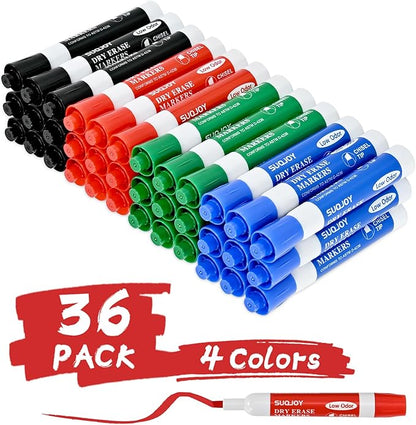 Dry Erase Markers, Chisel Tip Whiteboard Markers, Low Odor Thick Dry Markers, 36 Bulk 4 Assorted Color Markers for Kids/Teachers