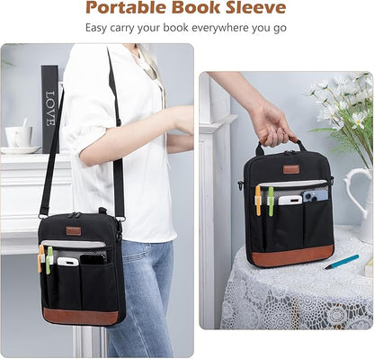 Book Sleeve with Zipper, Book Covers for Book Lovers, Multi-pocket Book Protector Cover with Shoulder Strap,Book Bag for Ipaad, kidle - Back to School Book Accessories