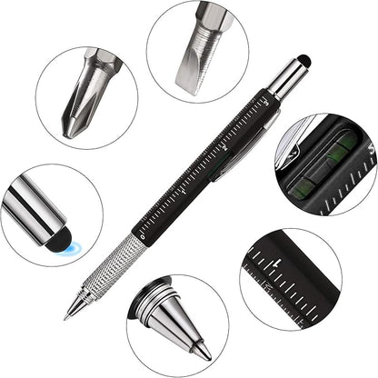 Zhanmai 8 Pcs Gift Pen for Men 6 in 1 Multitool Tool Pen with Refills Screwdriver, Ruler, Levelgauge,Fathers Christmas Graduation party Supplies(Black)