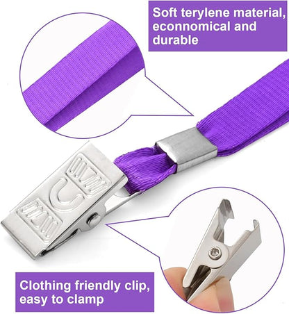 100 Pcs Lanyards for ID Badges and 100 Pcs Clear Name Tag Holders Reusable Lanyard with Clip Plastic ID Card Badge Holder Name Badges for Adults Kids Business School Office Supplies (Purple)