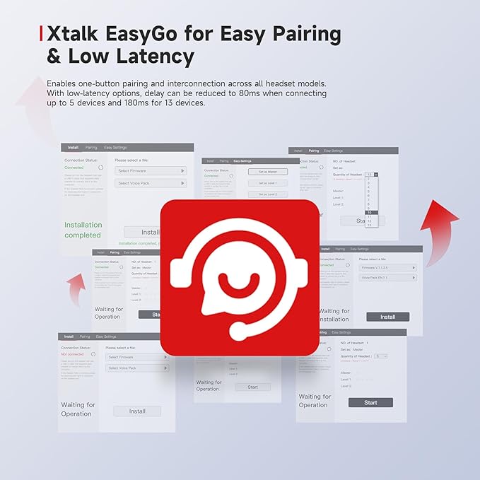 SYNCO XTalk XMax9 Dual-Ear Design Wireless Intercom Headset System Support 2.4GHz 9-Person Team Communication,Dual-mic AI Noise Cancellation,500M/1640FT Real-time Monitoring