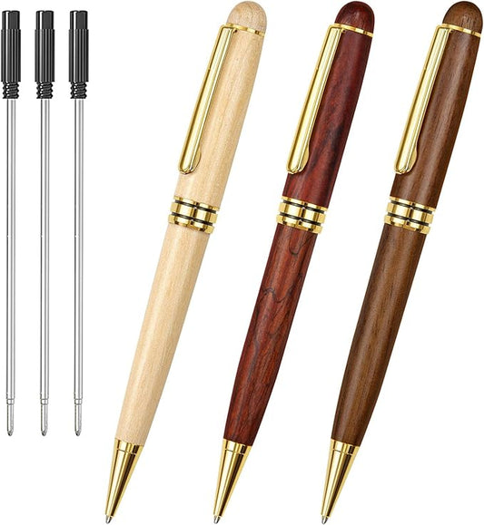 Cambond Ballpoint Pens Metal Pen - Wood Pen with Gift Box Fancy Pens Christmas Gift Nice Pens Set for Men Women Employee Journaling Executive Black Ink 1.0mm, 3 Pens with 3 Extra Refills