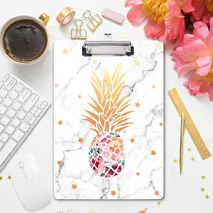WAVEYU Clipboard, Pineapple Hardboard Office Clipboard, Cute Golden Decorative Clipboard with Low Profile Clip Chic Designed for Students Classroom School and Office Use, Pineapple (12.5"x9")