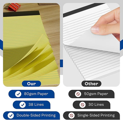 Legal Pads 8.5 x 11 College Ruled 4 Pack Yellow Note Pads 8.5 x 11 Notepads 30 Sheets Perforated Notepad Writing Pads 21lb Paper Legal Pad Ruled Paper Pad with Sturdy Back for School, Home, Office