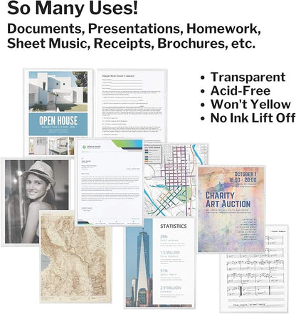 Dunwell Clear Plastic File Folder Sleeves, 12 Pack, 8.5x11 Letter Size, Acid-Free Poly Plastic