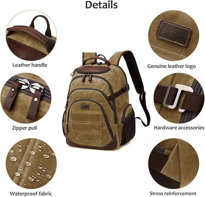 Travel Laptop Backpack 17.3 inch XL Computer Backpack for Men Waxed Canvas College Daypack Business Backpack Brown