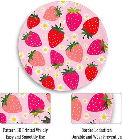 Gctriki Strawberry Mouse Pads for Desk, with Stitched Edge Non-Slip Rubber Base, Cute Small Round Comfortable Computer Mousepad for Laptop Gaming Work, Cute Office Desk Accessories Decor Supplies