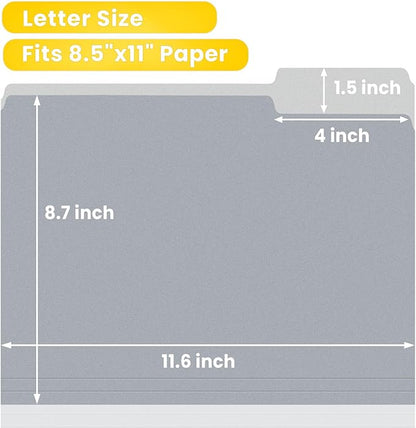 SUNEE File Folders, 18 Pack Manilla Folders 8.5 x 11, Colored Folders Office Organization Home School Folders for Documents Files Paper,Gray Colors