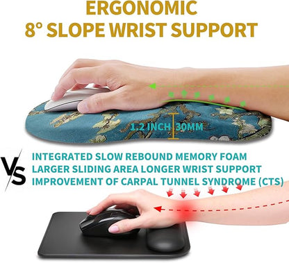 Hokafenle Ergonomic Mouse Pad Wrist Support, Wrist Rest Mousepad for Carpal Tunnel Pain Relief with Integrated Memory Foam Slope Massage Bulge (11.8x7.9 inch,Apricot Flower
