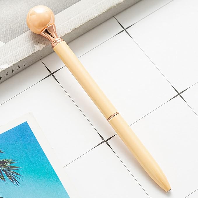 6 Pieces False Pearl Decoration Twist Metal Ballpoint Pen Ball Pen 1.0 MM Black Ink