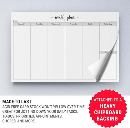 321Done Weekly Planning Notepad Landscape - 50 Sheets (8.5" x 5.5") - Horizontal Weekly Days of Week Paper Note Pad, Planner Organizing - Made in USA - Simple Script