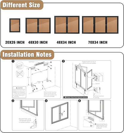 48"x34" Enclosed Bulletin Board, Outdoor Lockable Weather-Resistant Aluminum Cork Noticeboard for School & Office, Black Frame w/Cork