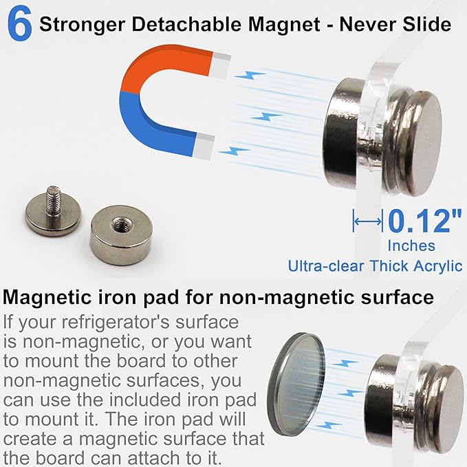 Acrylic Magnetic Dry Erase Board for Fridge 16"x12" Magnetic Whiteboard for Fridge Acrylic Dry Erase Board for Refrigerator Clear Acrylic Board Magnet White Board for Fridge Wall 8 Markers