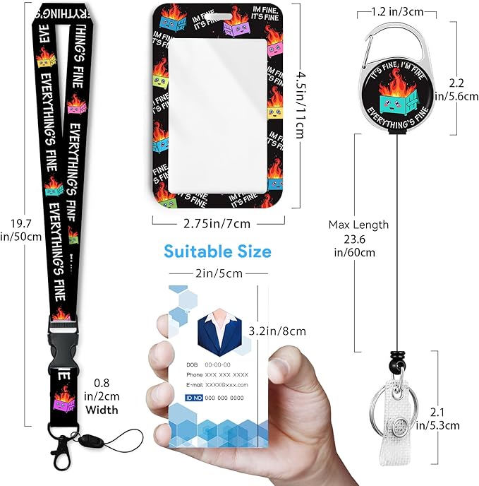 Dumpster Fire Badge Holder with Retractable Reel and Breakaway Lanyard,Badge Clips Retractable Heavy Duty Badge Reel,Keychain,ID Holder with Breakaway Lanyard for School Nurse Office Teen