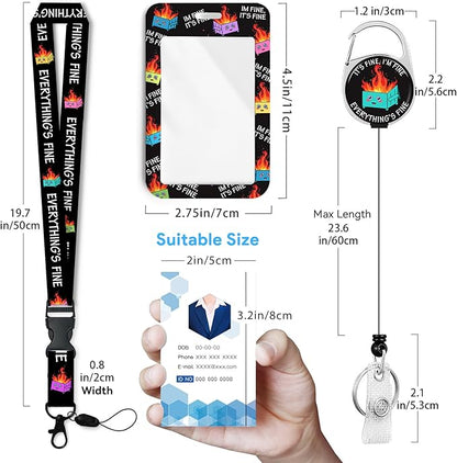 Dumpster Fire Badge Holder with Retractable Reel and Breakaway Lanyard,Badge Clips Retractable Heavy Duty Badge Reel,Keychain,ID Holder with Breakaway Lanyard for School Nurse Office Teen