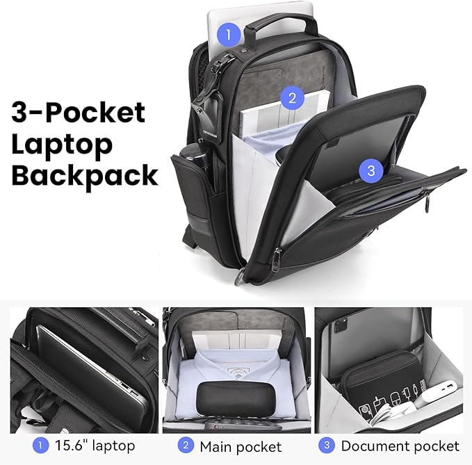 Business Laptop Backpack for Men Women, 20L Large Bookbag Travel TSA Approved Carry on Backpack Waterproof Casual Daypack 15.6" Professional Computer Bag with Thicker Compartments, Black