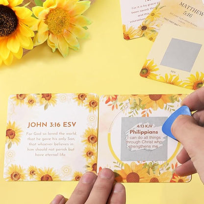 Bible Verse Prayer Cards, Sunflower 100 Scriptures Scratch-off Cards | Bible Verses for Daily Inspiration and Surprises, affirmations, Perfect Christian Gifts for Women, Prayer, and Encouragement