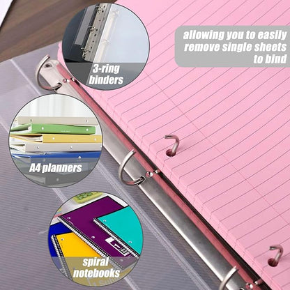 HIBOX 100 Sheets Lined Loose Leaf Paper, Pink 3 Holes Ruled Binder Refill Paper Filler Paper for Women Girls Writing Work Meeting Note Taking