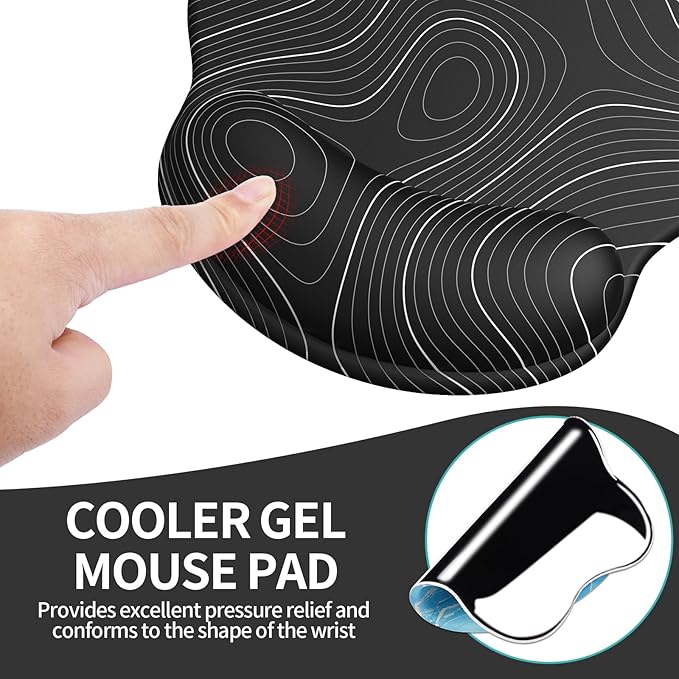 eulps Mouse Pad with Wrist Rest, Comfortable Computer Mousepad with Gel Wrist Support Smooth Surface and Non-Slip PU Base for Pain Relief, Laptop, Office & Home (Black Line)