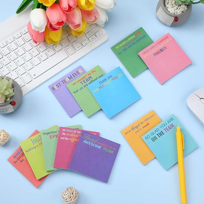 Yinder 24 Pcs Team Sticky Notes Team Appreciation Gifts Bulk Employee Coworker Inspirational Sticky Notes Pad Appreciation Gifts for Teacher Nurse Office Supplies 3 x 3''(Bright Color,Appreciation)