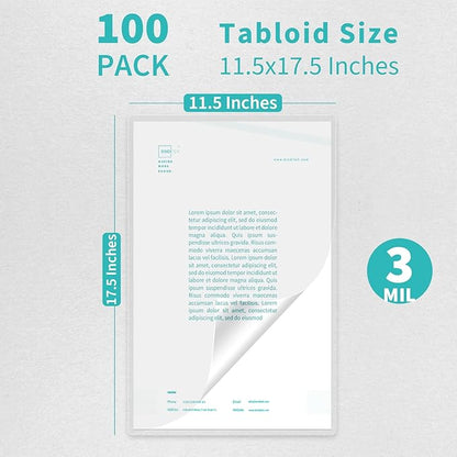 Binditek 100 Pack 3 Mil Thermal Laminating Pouches, 11.5x17.5 Inches Laminating Sheets, for Tabloid Size, Ultra Clear, Glossy, Hold 11x17 Inches, Heat Seal, School Office Supplies