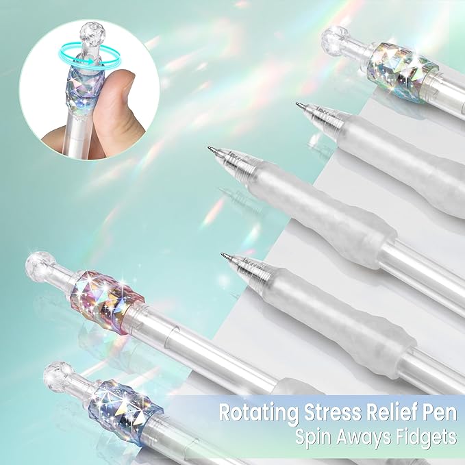 Gel Pens Office School Supplies Gifts for Women Men, Rotating Stress Relief Pen, 8 Pcs 0.5mm Black Ink Pens, Quick Dry Pens For Journaling, School Supplies for Teenagers (Colorfuls Non-Mute)