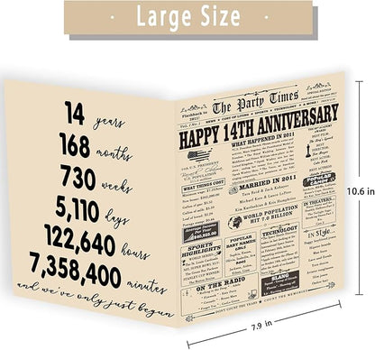 YiKaLus Large 14th Anniversary Card Gift for Him Her, Vintage 14 Year Wedding Anniversary Decoration for Women Men, 14th Aday Gifts for Husband Wife