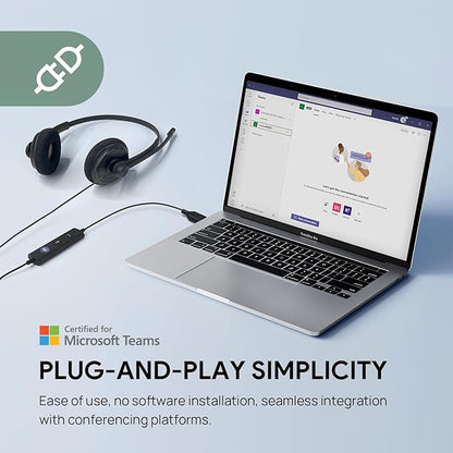 Yealink UH34 USB Headset with Noise Cancelling Mic, Work Headset for PC, Teams Certified Headphones for VoIP Phone Softphone, in Line Control