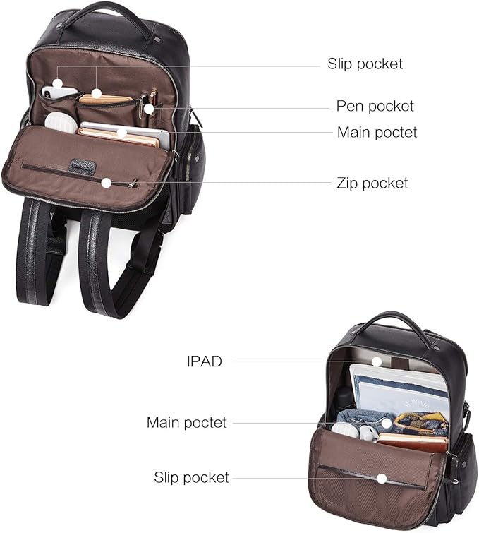 BOSTANTEN Men Leather Backpack 15.6” Laptop Backpack Travel Business Office Bag Large Capacity College Daypack