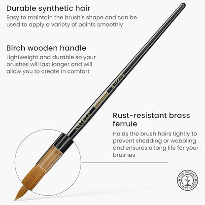 ARTEZA Paint Brushes, Set of 12, Premium Synthetic Brushes with Brass Ferrules & Wooden Handles