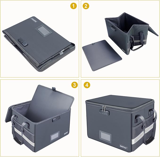 ENGPOW File Box with Lock,Fireproof Document Box with Pockets,Collapsible File Storage Organizer Box Filing Box with Handle,Portable Home Office Safe Box for Hanging Letter/Legal Folder,2 Pack(Gray)