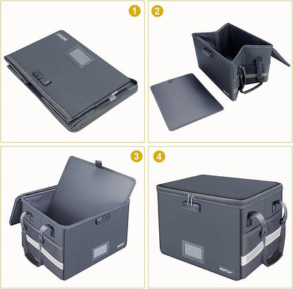 ENGPOW File Box with Lock,Fireproof Document Box with Pockets,Collapsible File Storage Organizer Box Filing Box with Handle,Portable Home Office Safe Box for Hanging Letter/Legal Folder,2 Pack(Gray)