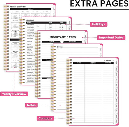 2026 Planner, Weekly and Monthly Calendar Planner, January 2026 - December 2026, Hardcover 2026 Calendar Planner Book with Tabs For Women & Men, Inner Pocket, Spiral Bound, Perfect for Office Home School Supplies - A4 (8.5" x 11"), Berry Pink